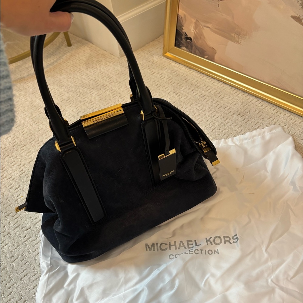 Michael Kors Navy and Gold Satchel
